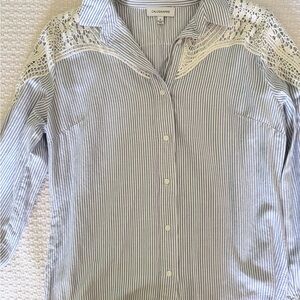 Women's Striped Lace Blouse - Blue and White